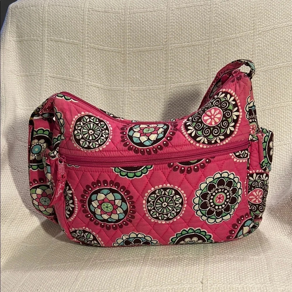 VERA BRADLEY Pink and Green Floral Shoulder Bag “Cupcakes Pink” Pattern